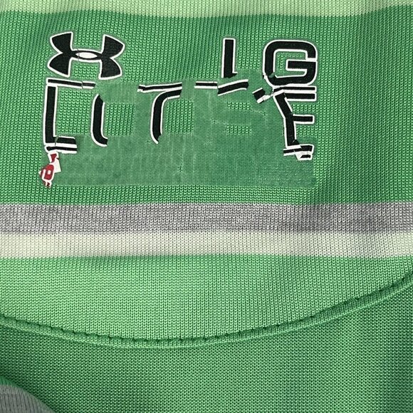 Under Armour Loose Heatgear Polo Golf Shirt Green Stripe Stretch Large - Picture 8 of 9